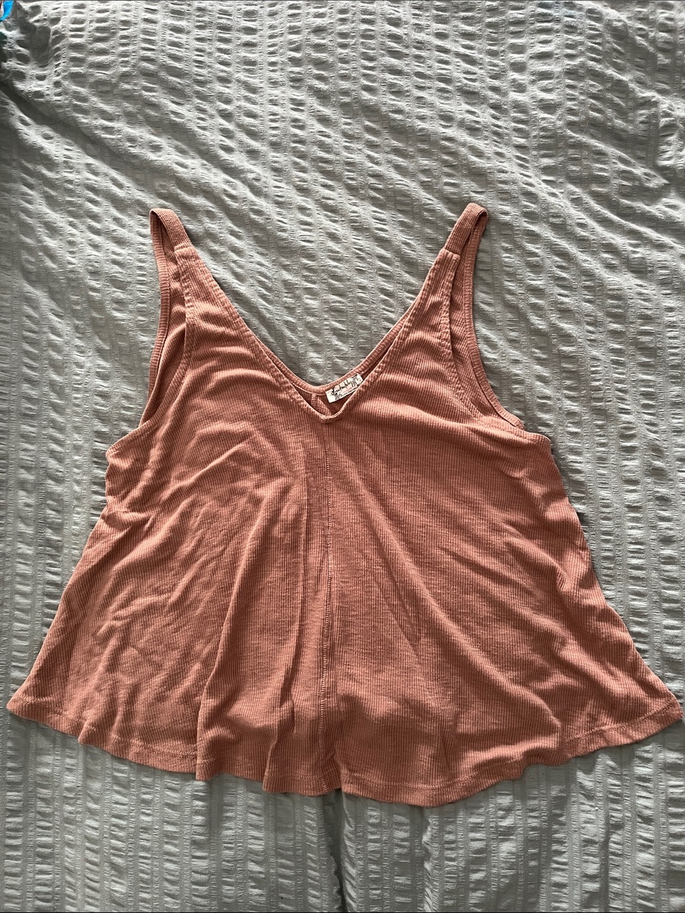 Ribbed V-Neck Swing Tank Top - Dusty Rose